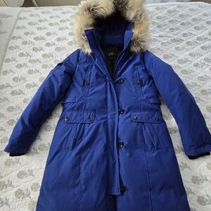 Women's Blue Down Parka with Fur Trim
